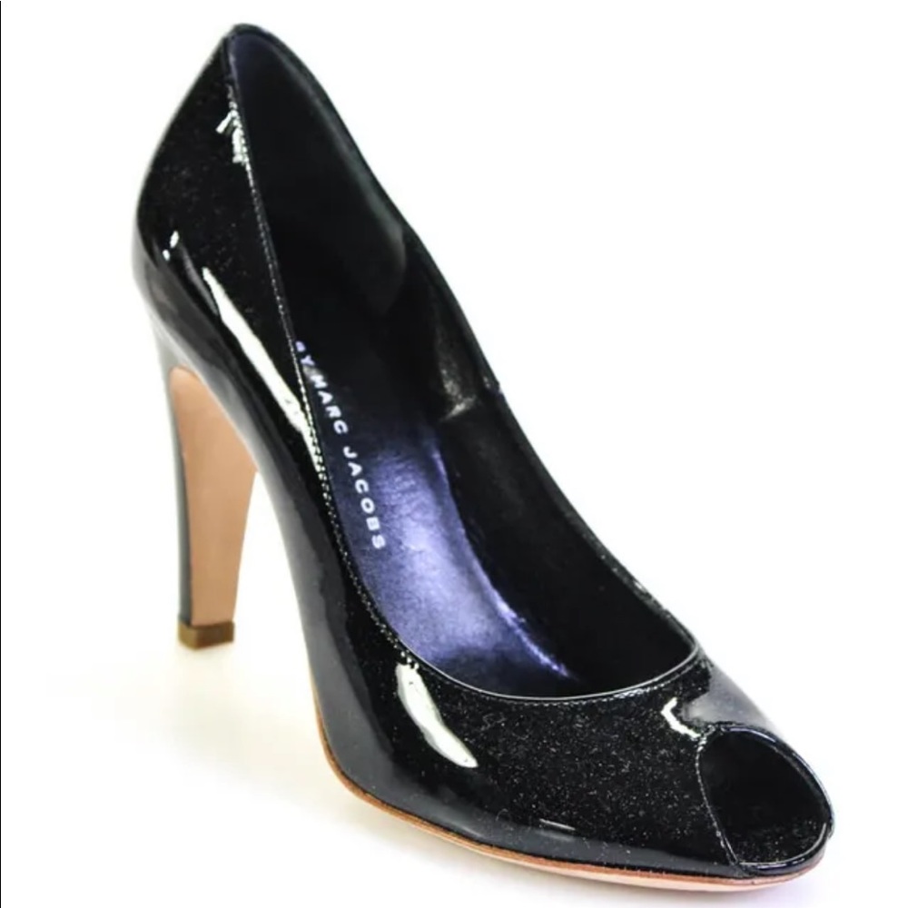 Marc Jacobs black leather heel open toe shoes 37
